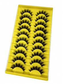 10 Pairs Russian Transparent Stem False Eyelashes, D-Curl Voluminous, Suitable For Daily And Party Makeup, Long-Lasting Natural Look - Black - View 3