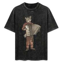 Accordion Cat With Goggles And T-Shirt Construction Work Tee Shirt - Black - View 1