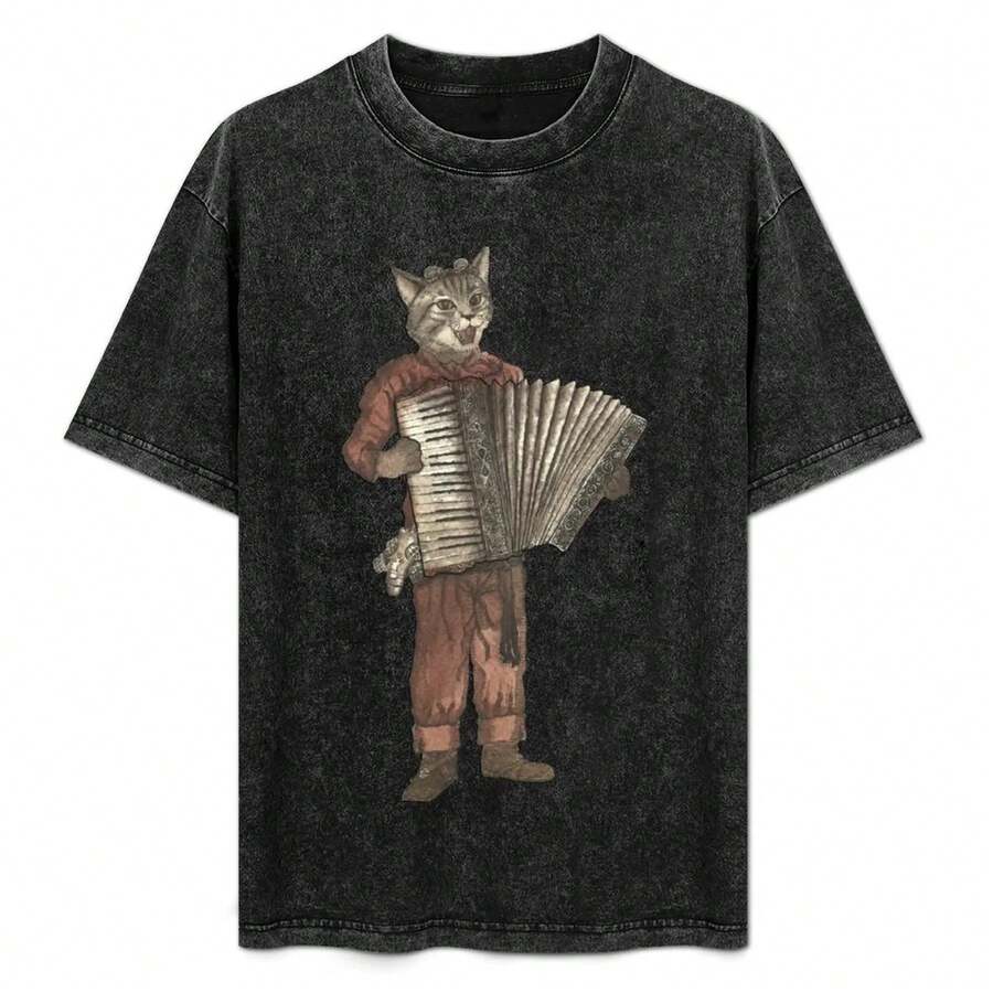 Accordion Cat With Goggles And T-Shirt Construction Work Tee Shirt - Black - View 1