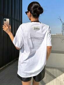 Oversized T-Shirt With Graphic Slogan Patch, Dropped Shoulders That Reads: "CAPTURE THE SIGN OF THE DAY, 100% Happiness ENERGY, FULL OF ENERGY EVERY DAY, Always Maintain A Positive Attitude, Life Is Full Of Uncertainty And Surprises" - 彩色 - 查看 3