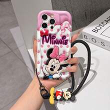 This Disney Mickey Mouse Lanyard Phone Case Is Fully Covered In TPU Material. It's Shockproof, Lightweight, And Compatible With IPhone17/16/11/13/15/15 Plus/15 Pro/15 Pro Max/12/14 Pro Max/11 Pro Max/12 Pro/12 Pro Max/13. This Phone Case Makes A Popular Birthday Gift Or Business Gift; It's Durable, Stain- And Fingerprint Resistant, And Suitable For Both Men And Women. The Set Also Includes A Mickey Mouse Phone Case And A Mickey Mouse Plush Bracelet. It's A Perfect Gift For Friends And Family. This Stylish Phone Case Is Fun, Lightweight, And Durable. IPhone17 Pro Max Phone Case, Minnie Mouse Phone Case. - 白色 - 查看 1