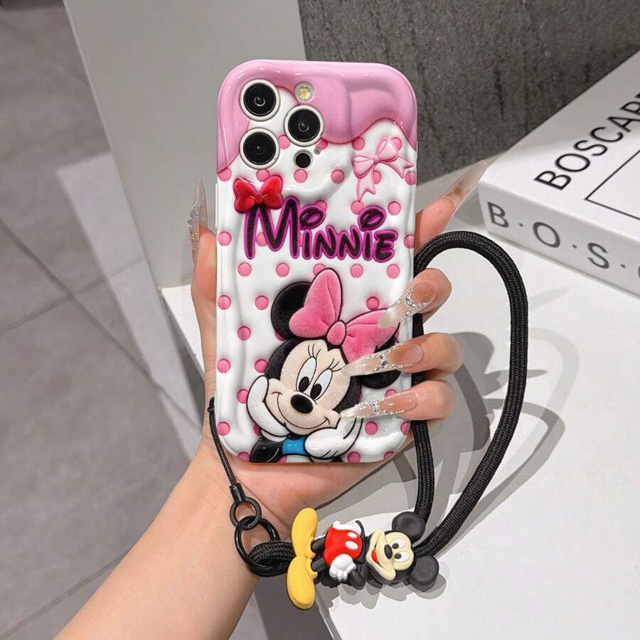 This Disney Mickey Mouse Lanyard Phone Case Is Fully Covered In TPU Material. It's Shockproof, Lightweight, And Compatible With IPhone17/16/11/13/15/15 Plus/15 Pro/15 Pro Max/12/14 Pro Max/11 Pro Max/12 Pro/12 Pro Max/13. This Phone Case Makes A Popular Birthday Gift Or Business Gift; It's Durable, Stain- And Fingerprint Resistant, And Suitable For Both Men And Women. The Set Also Includes A Mickey Mouse Phone Case And A Mickey Mouse Plush Bracelet. It's A Perfect Gift For Friends And Family. This Stylish Phone Case Is Fun, Lightweight, And Durable. IPhone17 Pro Max Phone Case, Minnie Mouse Phone Case. - 白色 - 查看 1
