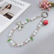 Móc khóa túi hình quả táo đính ngọc trai kiểu Ins, dây đeo cổ tay chống thất lạc chất lượng cao, đa năng dành cho nữ. - trắng - Xem 6