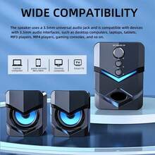 High-Quality 2.1 Stereo Desktop Speakers With LED Ambient Lighting - USB Powered, 3.5mm Audio Jack, Wired Connection, Suitable For PC, Laptop, Tablet, Gaming Console And MP3/MP4 Devices, Modern Design With Blue Accents, Portable Speaker - Black - View 8