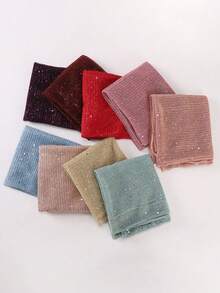 1pc New Arrival European And American Style Sequin Criss-Cross Headscarf, Autumn Scarf - Burgundy - View 3