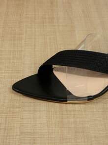 Women Heel Pointed Peep Open Toe Slip On Sexy Heeled Sandals Low Heel Mules For Party Wedding Summer - Black - View 7