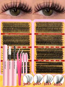 Eimny 800pcs/740pcs/416pcs Cluster Eyelashes Book Set, D-Curl 10-16mm Mixed, Cluster Eyelashes Super Large Capacity Single Lashes Fine & Natural, DIY Eyelash Extension Kit - Reusable, Lightweight & Easy To Use, Cluster Lashes, Individual Lashes, False Eyelashes - Multicolor - View 5