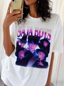 D-DemonSS H-HuntersS Retro 90s Oversized Black Graphic T-Shirt S-SajaSS Boys Abby Webtoon Group Bootleg - White - View 6