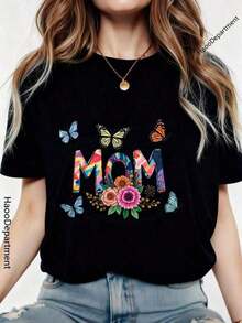 A Classic And Versatile Piece, This Women's Cropped T-Shirt Is Made Of Pure Cotton With A Floral And Butterfly Print. Its Modern Style Makes It Suitable For All Seasons. 100% Cotton - 黑色 - 查看 1