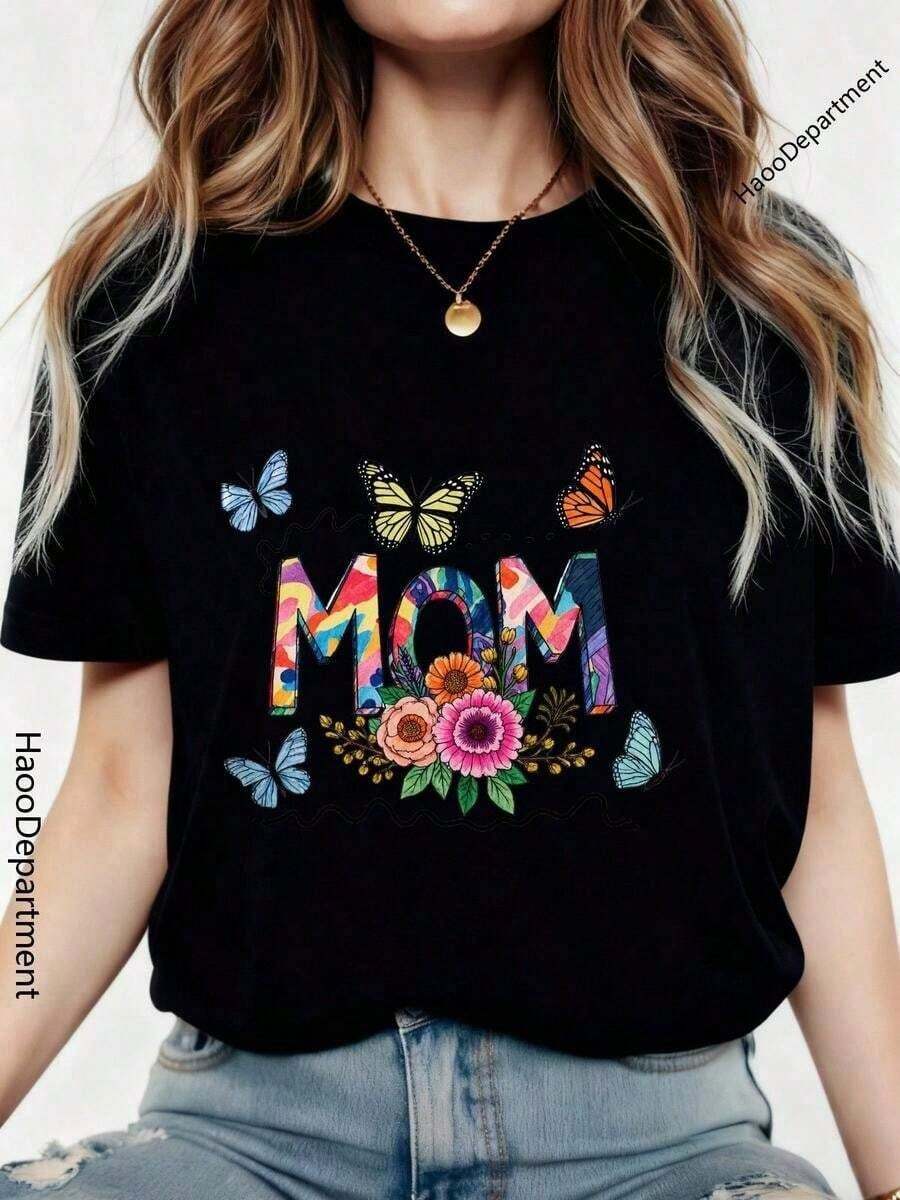 A Classic And Versatile Piece, This Women's Cropped T-Shirt Is Made Of Pure Cotton With A Floral And Butterfly Print. Its Modern Style Makes It Suitable For All Seasons. 100% Cotton - 黑色 - 查看 1