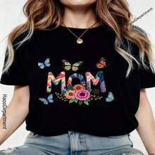 A Classic And Versatile Piece, This Women's Cropped T-Shirt Is Made Of Pure Cotton With A Floral And Butterfly Print. Its Modern Style Makes It Suitable For All Seasons. 100% Cotton - 黑色 - 查看 2