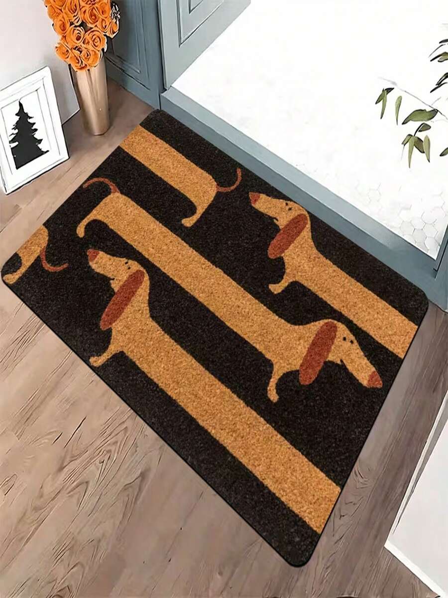 1pc Cute Dachshund Striped Doormat, Adding Adorable Charm To Home Entrance, Crystal Velvet Carpet Suitable For Kitchen, Dining Room, Hallway, Bathroom, Bedroom, Outdoor, Home Decor, All Season Use - A - View 1