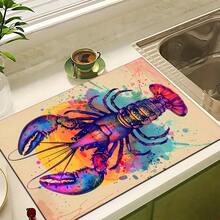 1pc Lobster Pattern Printed Absorbent Dish Drying Mat, Espresso Machine Countertop Absorbent Mat, Sink Drain Mat, Soft Faucet Absorbent Mat, Sink Cup Mat, Kitchen & Bathroom Accessories - Multicolor - View 10