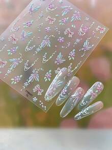 Realistic Dried Flower Embossed Nail Stickers, Colorful Ditsy Floral 3D Nail Art Decals - Multicolor - View 8