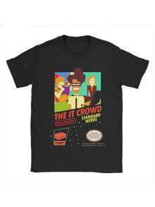 Men's Loose Fit T-Shirt With Modern 8-Bit Gamer Print From IT Crowd, Casual T-Shirt, Slightly Stretchy, Round Neck, Short Sleeve Print, Adult Size, Durable Casual Short Sleeve T-Shirt, Versatile Top For Summer, Suitable For House Parties And Travel. - 黑色 - 查看 1