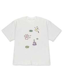 Women's Retro Rabbit & Music Note T-Shirt - Spring Summer Short Sleeve Drop Shoulder Blouse Top With Rabbit Print, Machine Washable Casual Casual Attire Suitable For Music Lovers, Non- Retro Style Outfits-High QualityFor Summer - 白色 - 查看 6