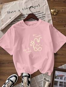 Casual T-Shirt With A Stylish Urban And Youthful Look. This  Short-Sleeved T-Shirt Is Perfect For Spring And Summer 2026. Made In Mexico, It's 180 Grams. Featuring A Cartoon Print And A Couple Design, It's Suitable For Indoor Or Outdoor Wear. The Crew Neck Is Unisex, Making It Ideal For Both Office And Leisure. One-Pack. - PK-P631577SLNDXZGY592 - 查看 4