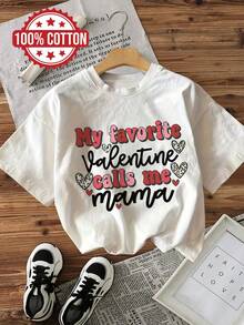 | Exquisite Design | Loose And Comfortable | Easy To Match | Women's Spring And Summer Tops, Vintage Style, Text, Heart, "My Favorite" Print, Pure Cotton, Casual Daily Wear, Short Sleeve, Round Neck, Women's T-Shirt [Hongk] - 白色 - 查看 1