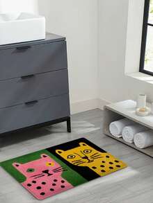 1 pieza Alfombra de baño rectangular, con un diseño artístico creativo de tigre rosa y amarillo, hecha de microfibra de poliéster terciopelo cristal, adecuada para el baño, la sala de estar, el dormitorio, la mesa del comedor y la decoración de la entrada - A - Ver 4