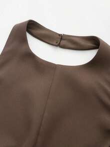 Top sin mangas de cuello halter de unicolor minimalista para mujer, rosa, de verano - Marrón - Ver 3