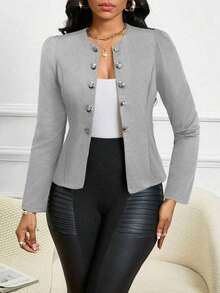 Lady Chaqueta abierta con detalles de botones en ante negro para otoño/invierno - Gris Claro - Ver 4
