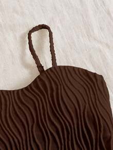 VCAY Top de Cami acolchado y texturizado marrón para mujeres con estilo de vacaciones - Marrón - Ver 4