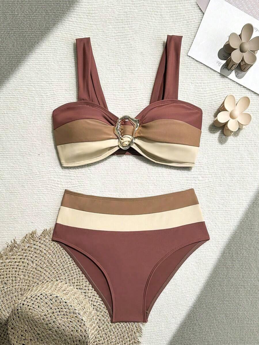 Conjunto de bikini con empalme y bloqueo de color, seductor y con Charm maduro - Multicolor 2 - Ver 1