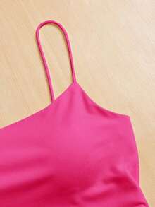 Camiseta ajustada con cuello redondo, almohadilla en el pecho y transpirable.Camisola básica para mujer sin sujetador - Rosa Fucsia - Ver 4