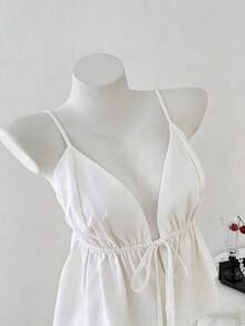 Top sin espalda con cuello de halter y rayas de strass para mujer - Blanco - Ver 3
