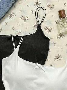 2 piezas Conjunto de camisola sin espalda ajustada para mujer, Camisola sin espalda de verano para mujer, Adecuado para el transporte diario, citas, fiestas, otoño/invierno/verano, Navidad, Año Nuevo, Acción de Gracias, fiestas, bodas, playa, ceremonias de graduación, de moda, elegante, casual, salidas, citas, reservas, transporte, brillante, Día de San Valentín, elegante, vacaciones, casual, Y2K, salidas, ceremonias de graduación y otras ocasiones. - Multicolor 3 - Ver 5