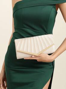 Túi xách cầm tay xếp ly bằng satin màu hồng dành cho nữ - Màu be - Xem 3