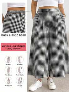 Comfortable And Loose-Fitting Elastic-Waist Pleated Shorts/Skirts, A Basic And Versatile Style For Everyday Wear, Flattering The Figure, In Apricot Color, For Plus-Size Women, For Spring/Summer - Black and White 2 - View 2