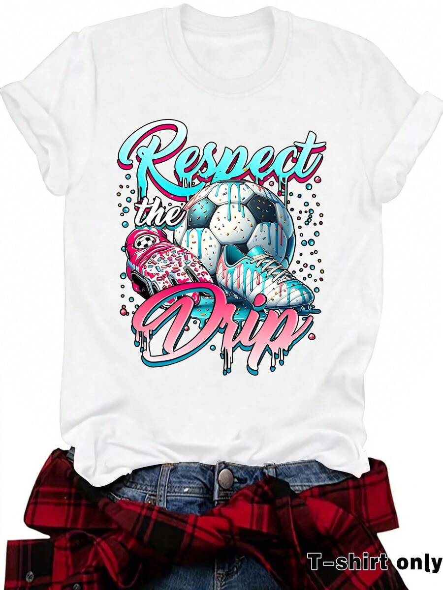 Camisetas casuales de manga corta para mujer, estilo europeo y americano, camisetas de verano de cuello redondo para la Copa Mundial de México y Canadá, en stock para comercio exterior. - Blanco - Ver 1