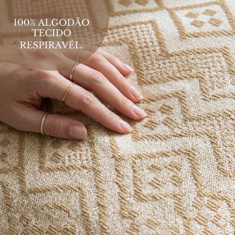 Premium Oasis Double Sofa Throw With Fringe And Super Comfortable Geometric Texture - 2.40x1.80m - Camel - View 1