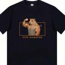 1 Piece Of Women's Casual T-Shirt, White, Round Neck And Short Sleeve, With A Cute Rabbit Graphic Print, Regular Length, Made Of Ted Fabric, 180g, 100% Cotton, The Designs Are Fully Printed. Unisex. - 黑色 4 - 查看 10