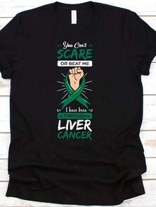 tops de mujergraphic teesYouCan'tScareOrBeatMeIHaveBeenToughLrCancerShirt,LrCancerAwarenessGiftForWo,HepaticCancerTshirtcotton summer topsplayeras de mujer algodon - Negro - Ver 1
