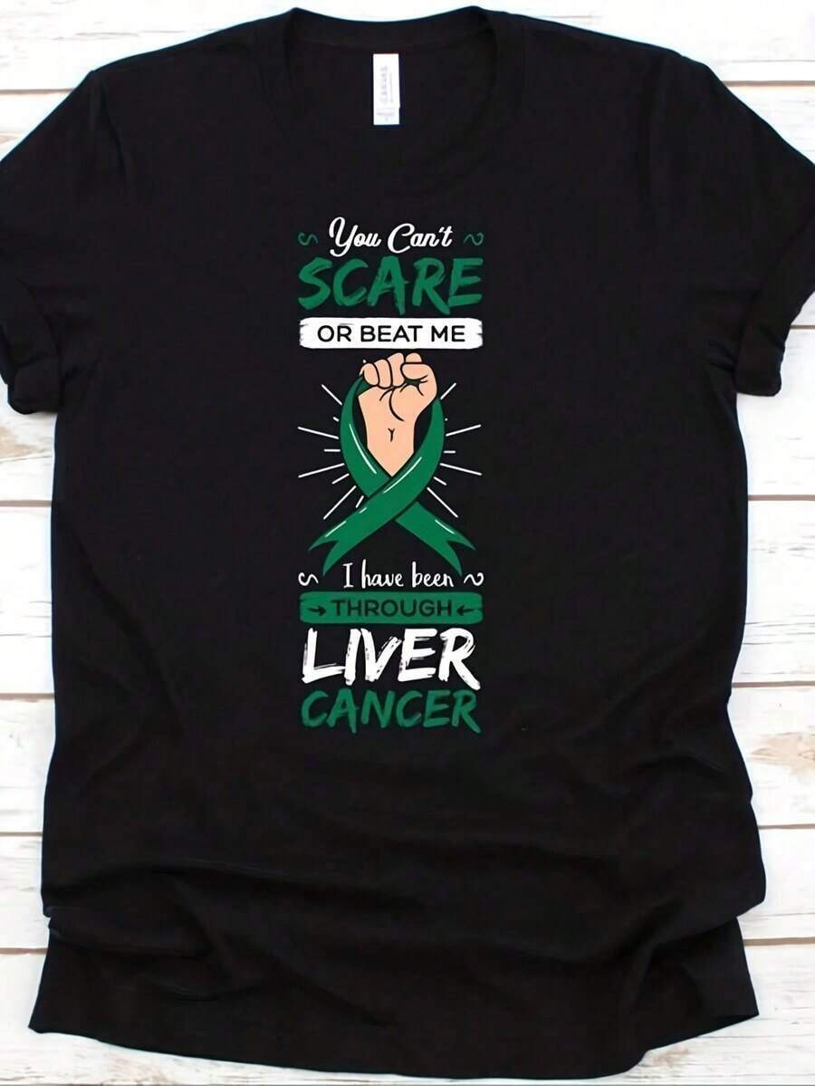 tops de mujergraphic teesYouCan'tScareOrBeatMeIHaveBeenToughLrCancerShirt,LrCancerAwarenessGiftForWo,HepaticCancerTshirtcotton summer topsplayeras de mujer algodon - Negro - Ver 1