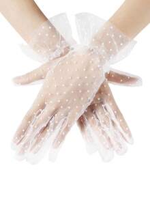 1 Pair D EXCEED Polka Dot Transparent Mesh Short Gloves, Elegant Lace Trim Mesh Gloves, Suitable For Weddings, Tea Parties, Makeup, Balls And Other Formal Occasions, Vintage Women's Gloves - Multicolor - View 21