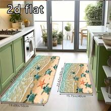 1PC/2PCS/3PCS Kitchen Floor Mats, Beach Sea Turtle & Starfish Print, Non-Slip, Water Absorbent, Soft & Comfortable, Easy To Clean, Ideal For Kitchen Decoration - Multicolor - View 9