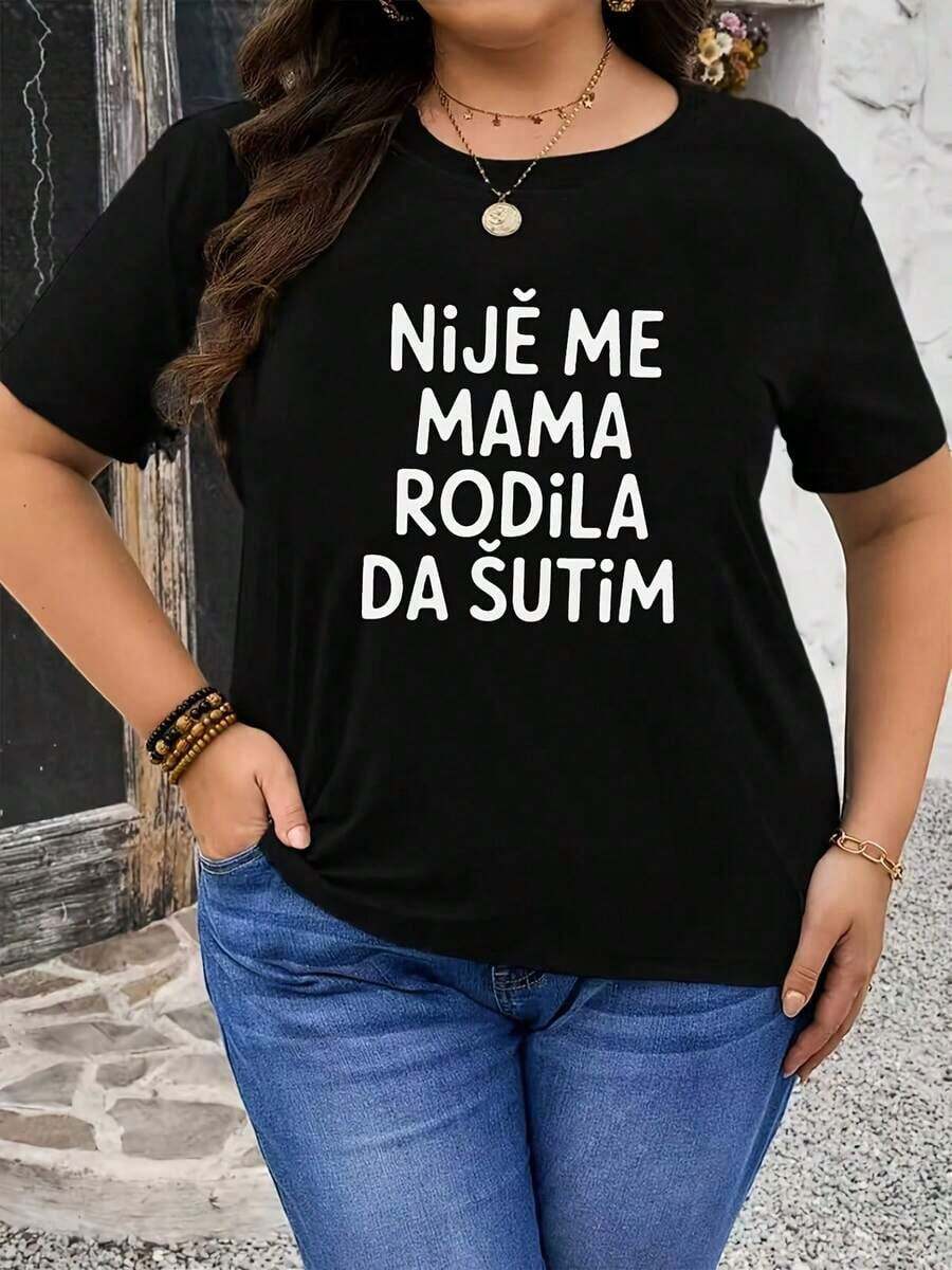 Suave, transpirable y ligera para comodidad durante todo el día - - - Camiseta con la frase croata 'Ni Je Me MAMA RODILA DA ?Utim' impresa en ella, que significa 'No nací para quedarme en silencio'.Camiseta negra de manga corta y cuello redondo con estampado de letras - Lavable a máquina, estilo casual, ajuste cómodo. Cuello redondo clásico con un corte relajado que favorece todas las formas del cuerpo y es fácil de combinar con jeans, pantalones cortos y leggings. - Negro - Ver 1