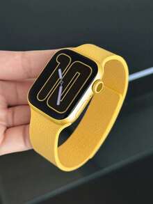Huastonband 1件黃色荔枝紋理矽膠錶帶，兼容系列，適用38mm/40mm/41mm/42mm/44mm/45mm/46mm/49mm，時尚創意設計，柔軟舒適，磁吸扣設計，適合戶外運動、瑜伽、健身，男女通用智慧手錶配件 - 黃色 - 查看 7