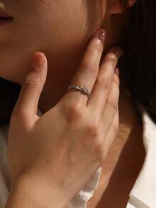MODIAN Anillos apilables con cuentas de plata de ley 925 con accesorios de joyería fina de moda con moissanita de color D para mujeres - Plateado - Ver 6