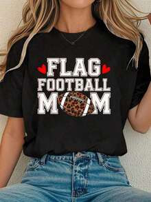 Women's Blouses Women's American Football Team Mom T-Shirt - Fun Flag Graphic Design, Breathable Casual T-Shirt For Moms For Game Day, Events And Casual Wear - Perfect Gift For Football Players And Coaches - Lightweight Top - 黑色 - 查看 7