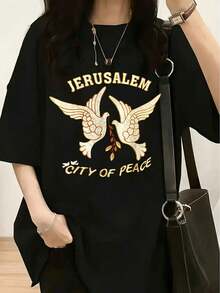 1 Piece Homies Good Buddies Cartoon Print T-Shirt - Women's Casual Short Sleeve Crew Neck T-Shirt, Soft Cotton, 180g, 100% Cotton. - 黑色 11 - 查看 11