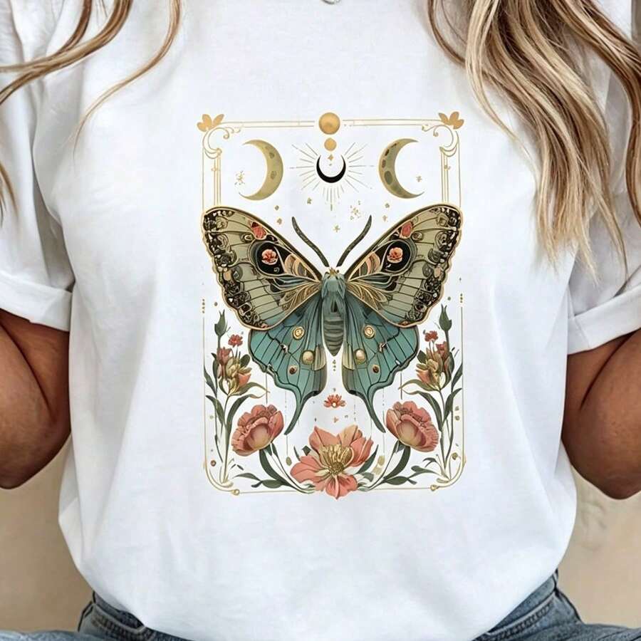 Women's T-Shirt With Minimalist Bear Design And Text - White - View 1