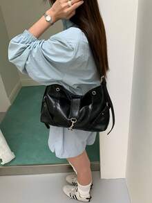 小众设计多功能通勤时尚腋下包，简约优雅韩式休闲手提包，单肩包 - 黑色 - 查看 3