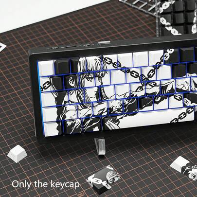 Cherry Profile PBT Keycaps Set, Side Printed Backlit Shine Through Design, Japanese Manga Chain Girl Grid Lines, Thermal Transfer Key Caps, Compatible With MX Switches, 6.25U Spacebar, Mechanical Keyboard Replacement, Only Keycaps