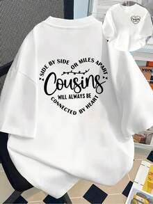 New Men's T-Shirt, 180g Weight, % Cotton, Symbolizing Family And Friendship, With Double-Sided Design Cousins United By Heart, A Modern Men's T-Shirt, Unique And Versatile, Popular New Style, Must-Have With Front And Back Panels - Suitable For Layering In Spring And Autumn, And Alone In Summer, Unisex. - 白色 - 查看 6