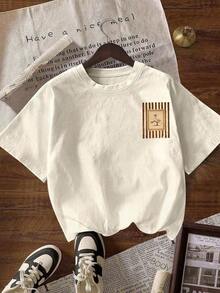 New Short-Sleeved T-Shirt With A Round Neck And A Fun Western Cowboy Goose Print, 180g Cotton, 1 Piece, For Women. Summer T-Shirt, Spring Clothing, Women's Summer Graphic T-Shirts - Suitable For Both Men And Women, Can Be Worn Alone In Summer, For Layering In Spring And Autumn. - 淺杏色 - 查看 4