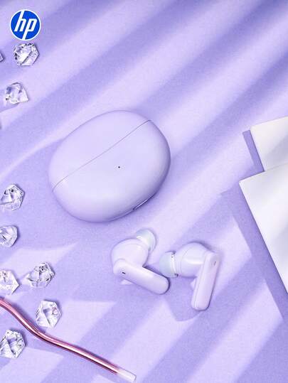 HP NR10 Wireless Bluetooth Earphones - Super Long Battery Life, TWS Stereo, In-Ear Sports Earphones, ANC Noise Cancellation, Microphone Smart Call Noise Reduction, Milky White/Purple - Holiday Gift